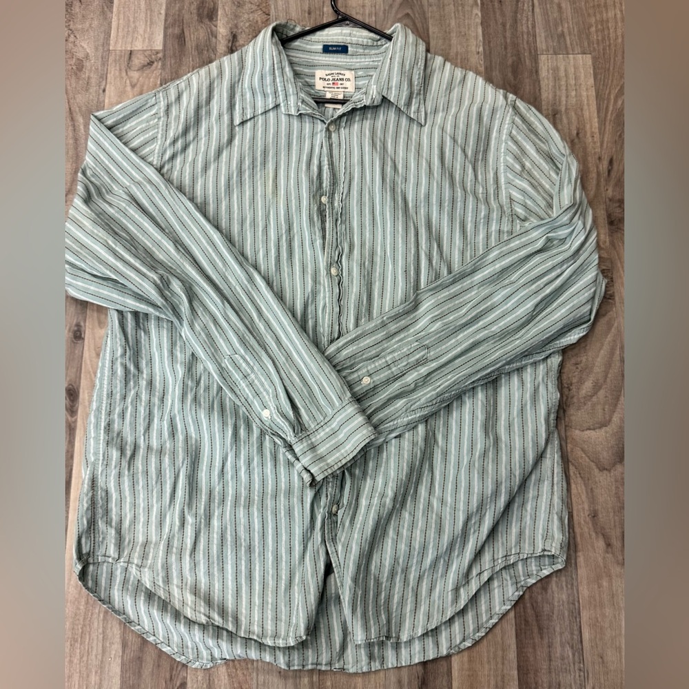 Vintage Polo Jeans‎ Co Ralph Lauren Striped Shirt Y2K 100% Cotton XXL